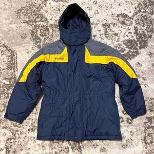 Columbia boys XL 14/16 skiing snowboarding coat jacket blue & yellow hooded